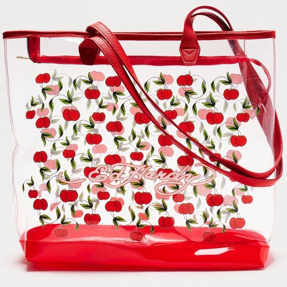 Ed Hardy Red Cherries Clear PVD Tote Bag | Red | NEW/NWT!!!🍒🍒🍒 - Picture 1 of 8